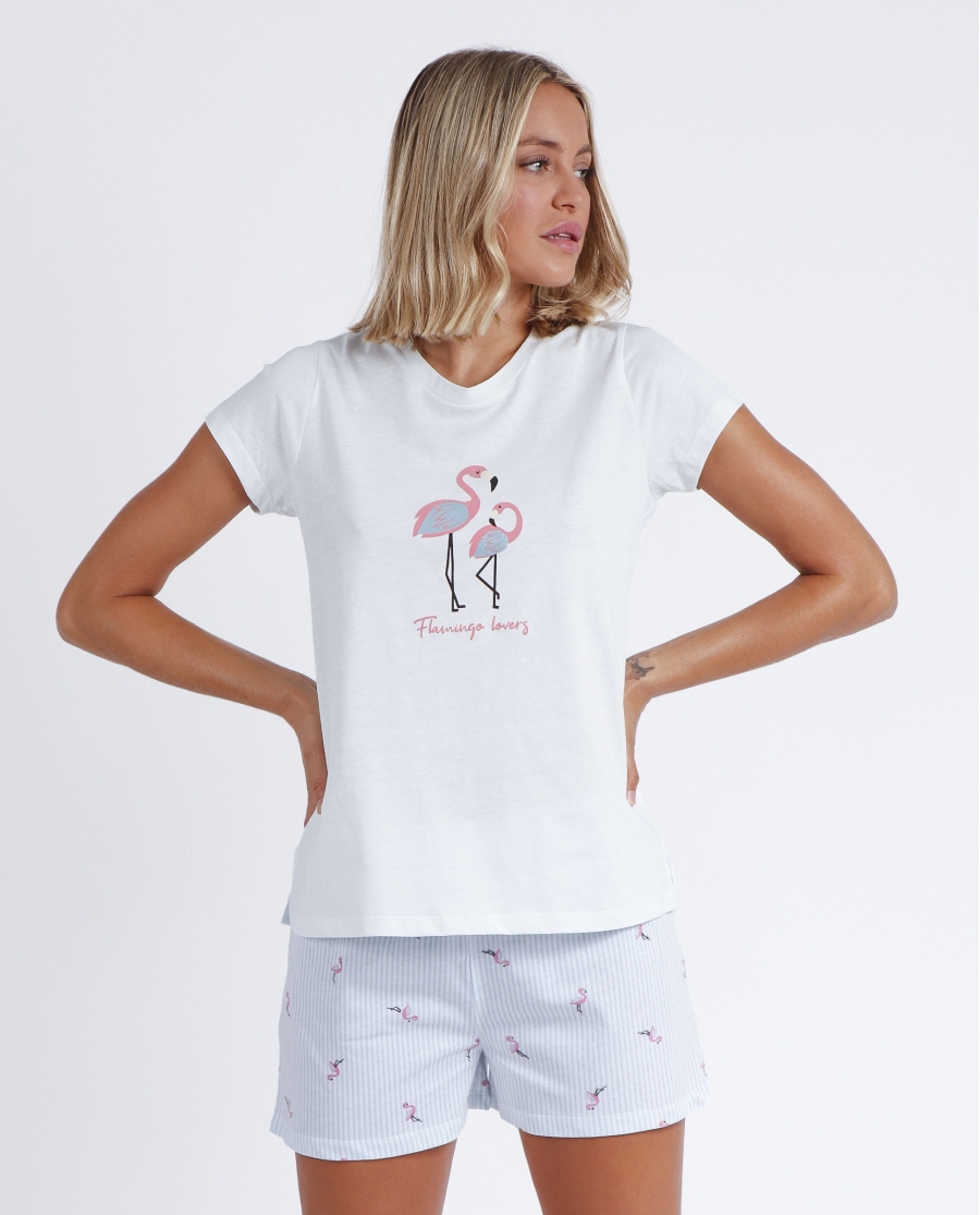 ADMAS Pijama Manga Corta Flamingo Lovers para Mujer AZUL