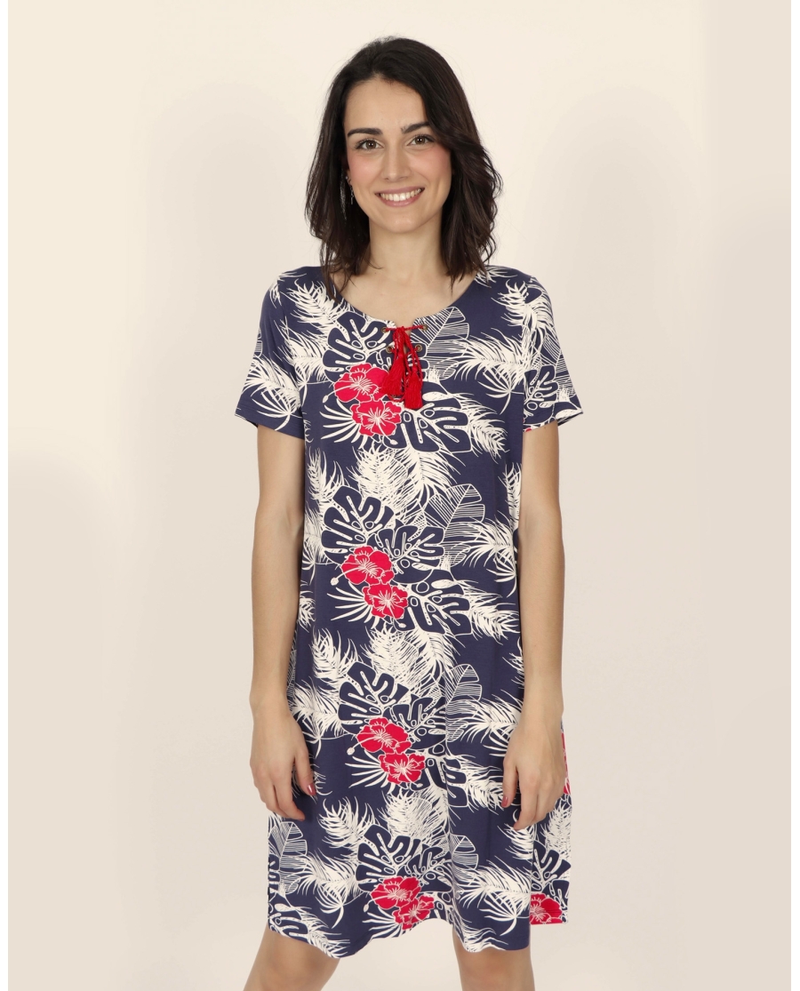 ADMAS Vestido Manga Corta Tropical Navy para Mujer MARINO