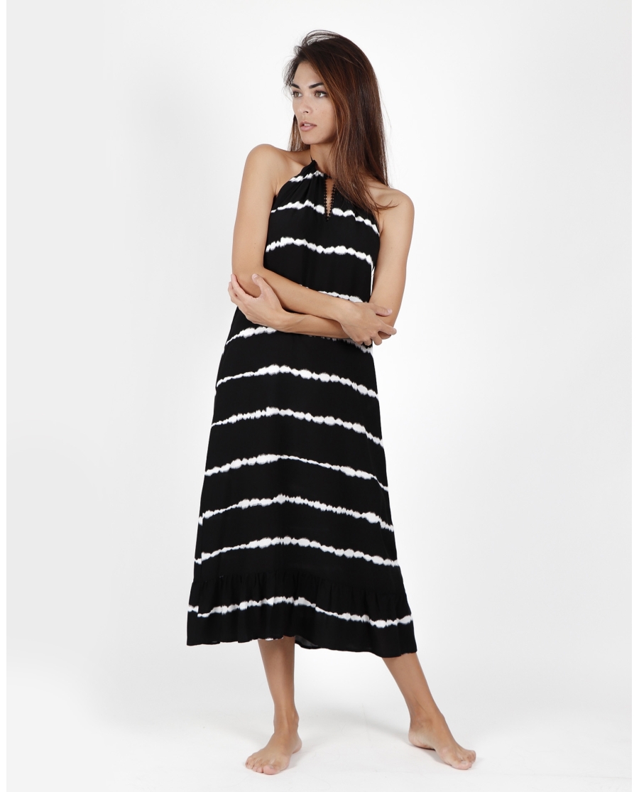 ADMAS Vestido Playa Largo Sin Mangas Tie & Dye para Mujer NEGRO