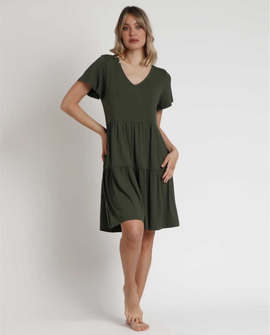 ADMAS Vestido Manga Corta Cute para Mujer CAQUI