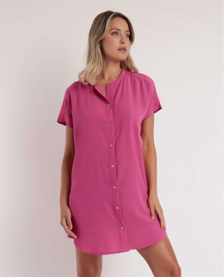 ADMAS Vestido Camisero Manga Corta Fluido para Mujer FUCSIA