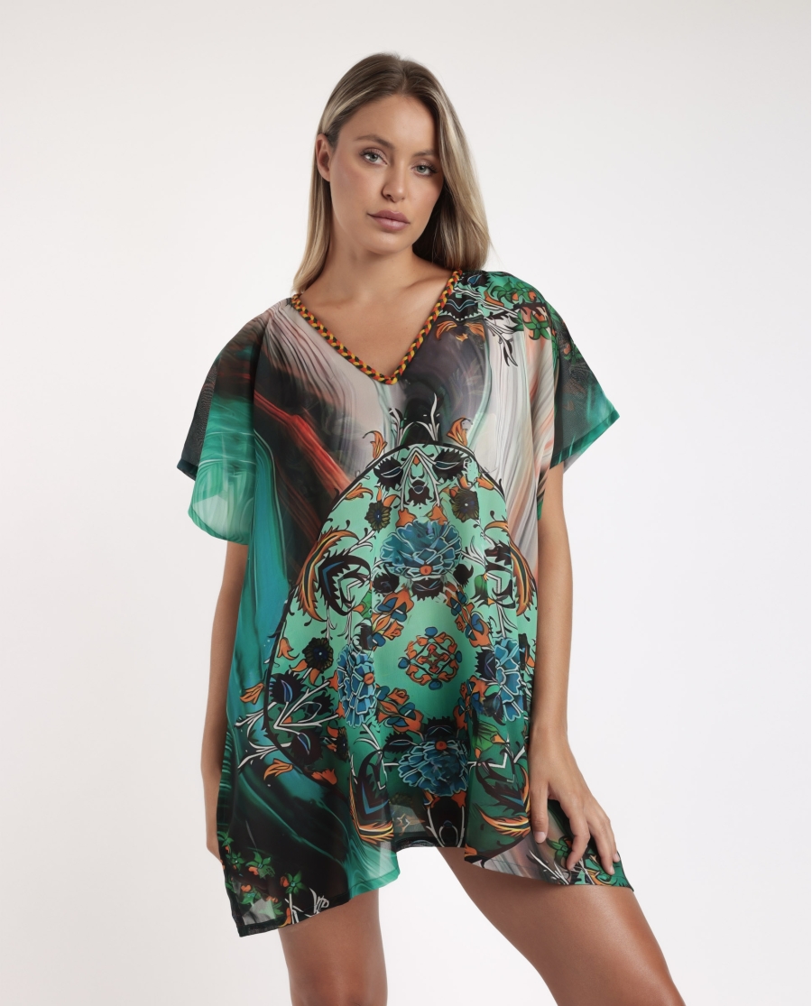 ADMAS Vestido Kaftan Manga Corta Turkish para Mujer TURQUESA