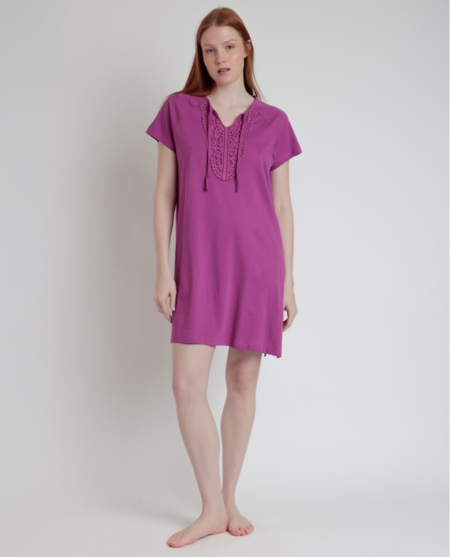 ADMAS Vestido Manga Corta Pechera para Mujer BUGANVILLA