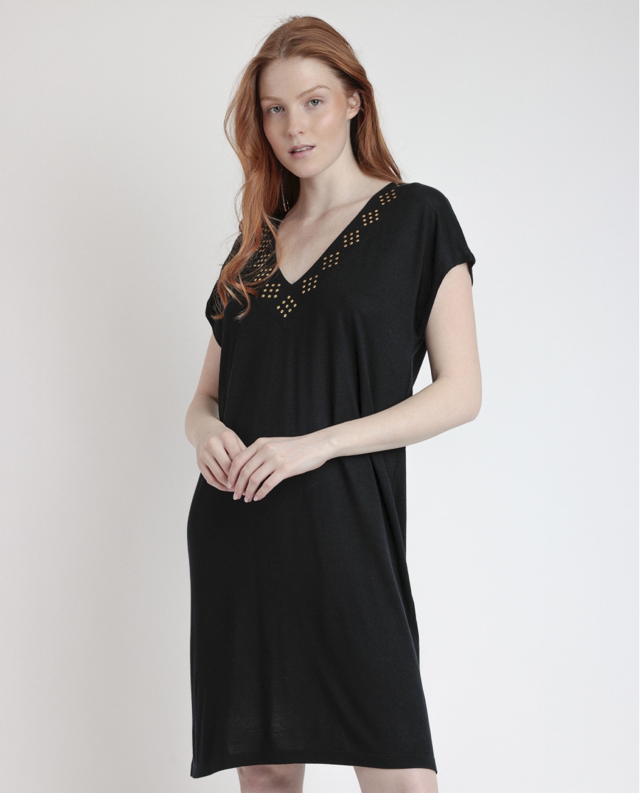 ADMAS Vestido Manga Corta Swim Studs para Mujer NEGRO