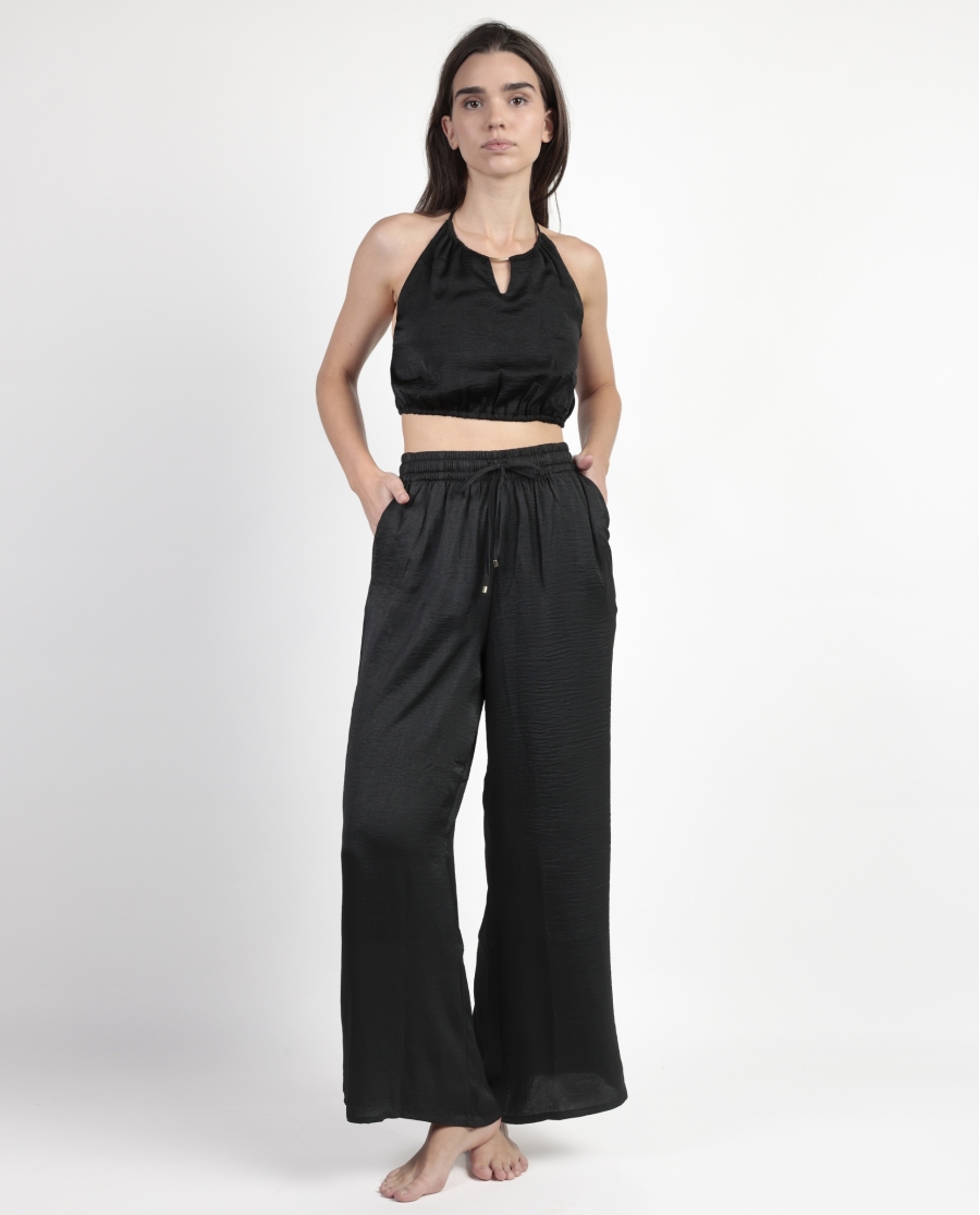 ADMAS Conjunto Top + Pantalón Satinee Beach para Mujer NEGRO
