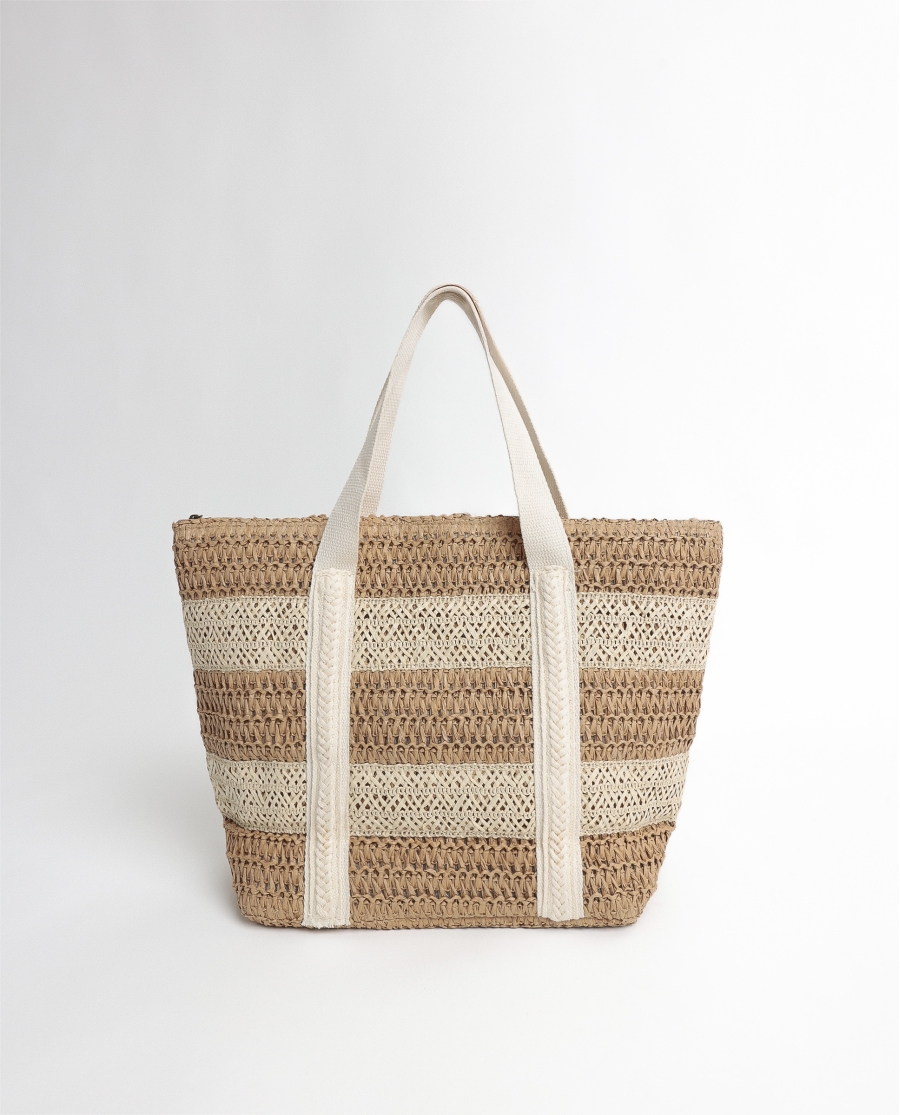 ADMAS Bolso Playa Franjas Bicolor para Mujer NATURAL