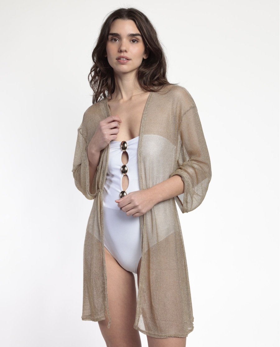 ADMAS Vestido Kaftan Abierto Manga Larga Desert Palm para Mujer DORADO
