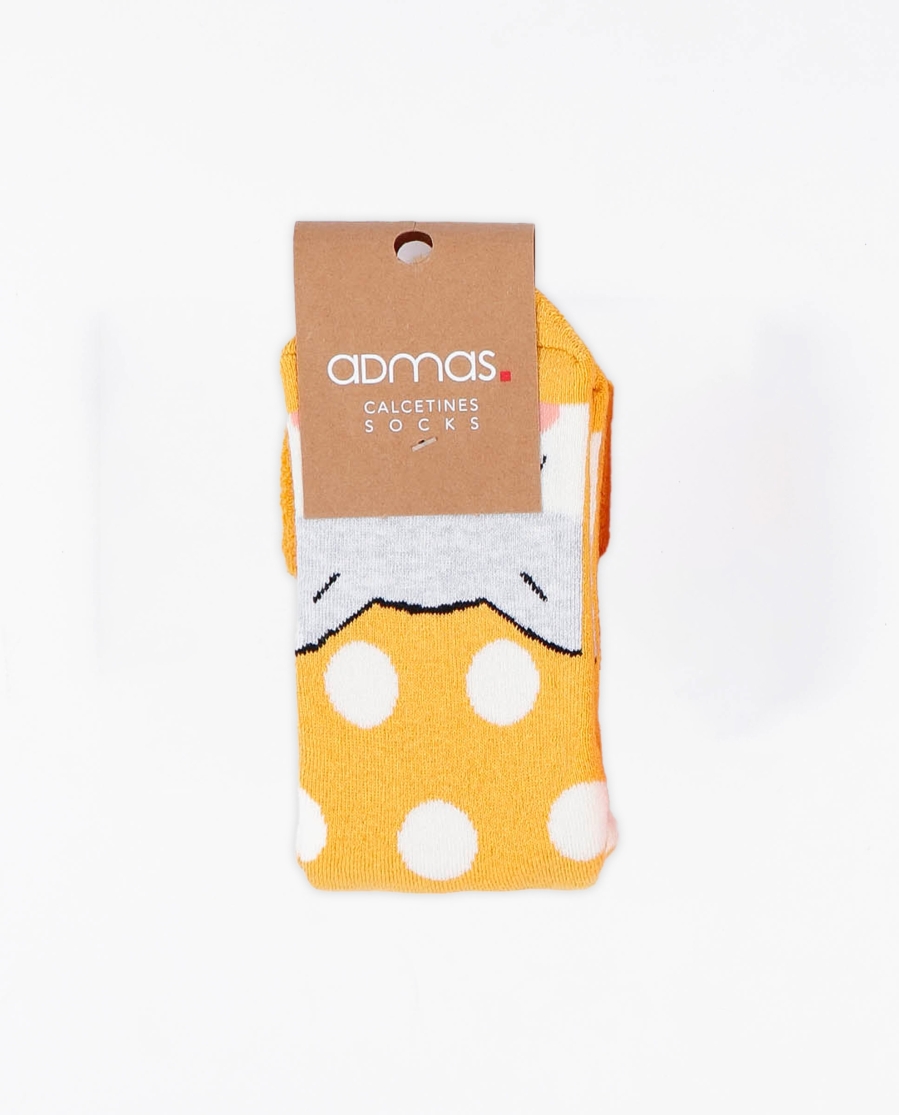 ADMAS Calcetín Antideslizante Hello Winter Fox para Mujer MOSTAZA