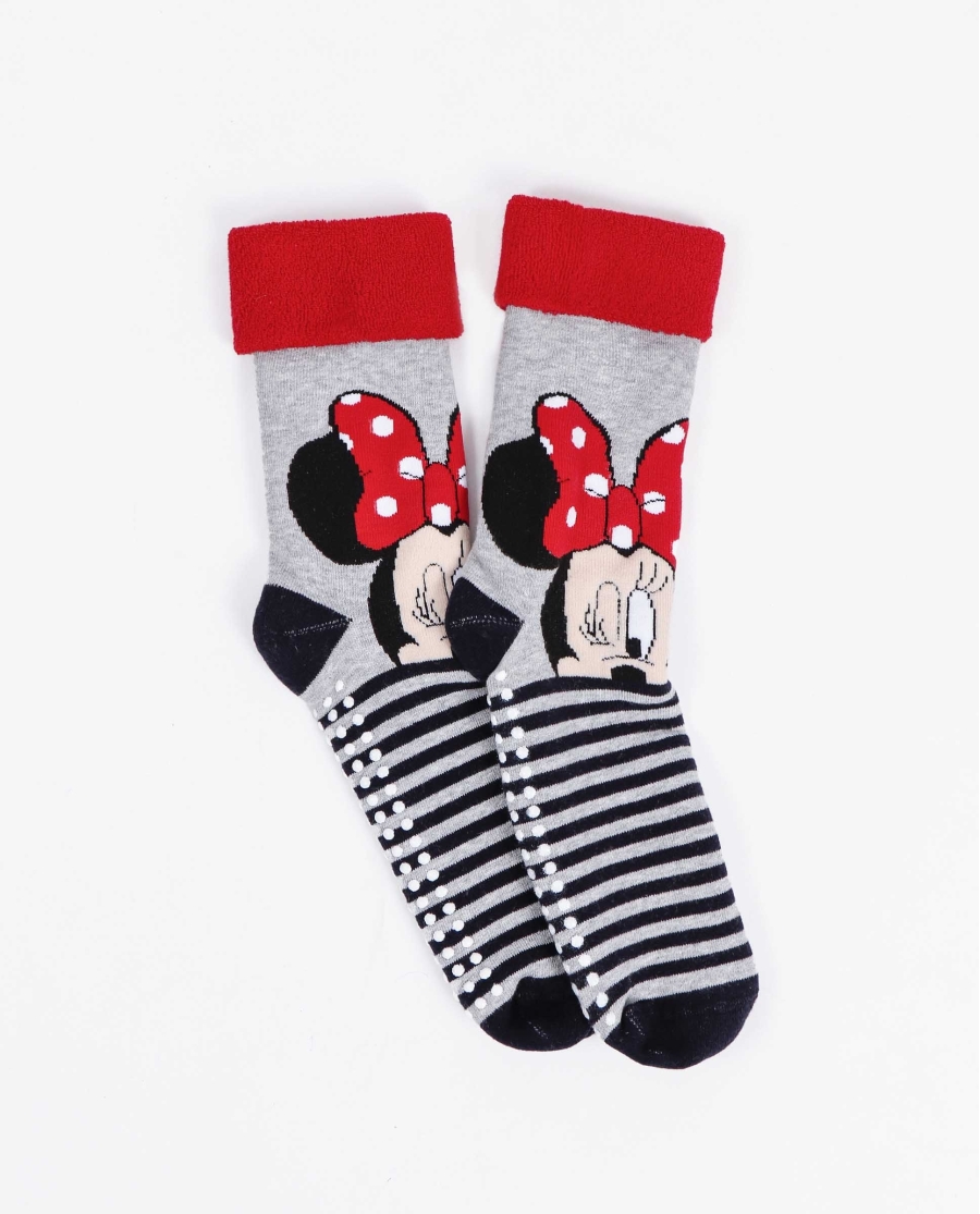 DISNEY Calcetín Antideslizante Minnie Stripes para Mujer GRIS JASPE