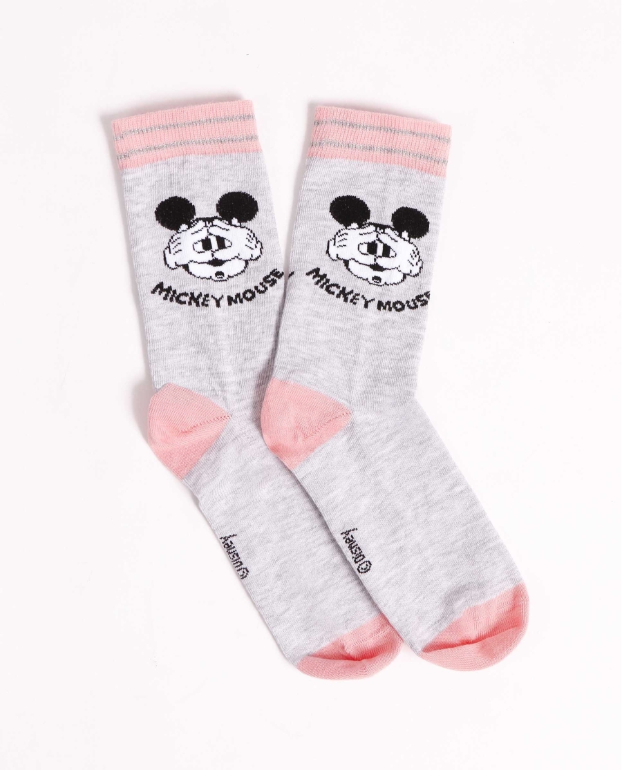 DISNEY Calcetín Mickey Pink Smile Surprise para Mujer GRIS JASPE
