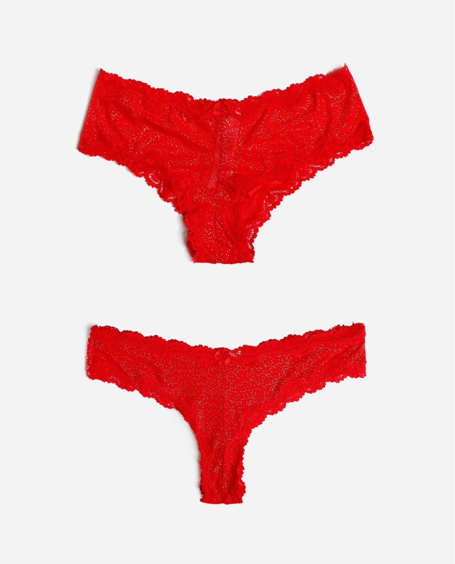 ADMAS Culotte / Tanga Purpurina con Envase Regalo para Mujer, (Caja de 24 unidades) ROJO