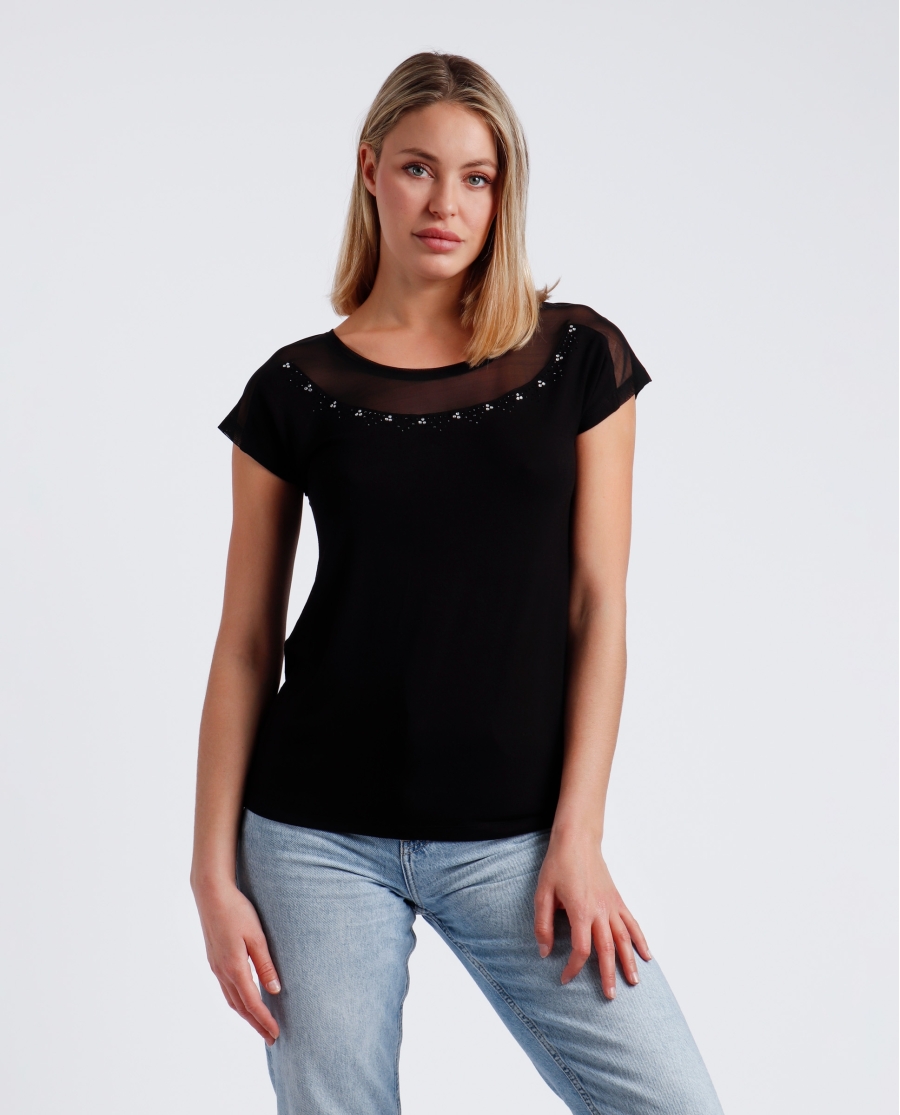 ADMAS Camiseta Manga Corta Brillo para Mujer NEGRO