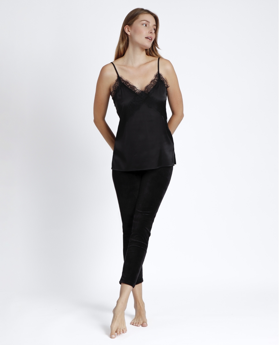 ADMAS Camiseta Tirante Puntilla Cruzada para Mujer NEGRO
