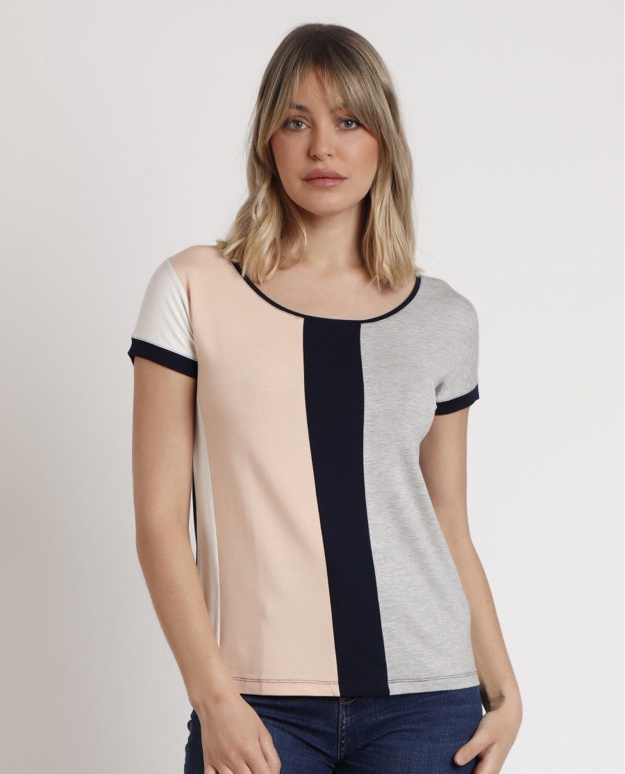ADMAS Camiseta Manga Corta Bandas Verticales para Mujer MULTICOLOR