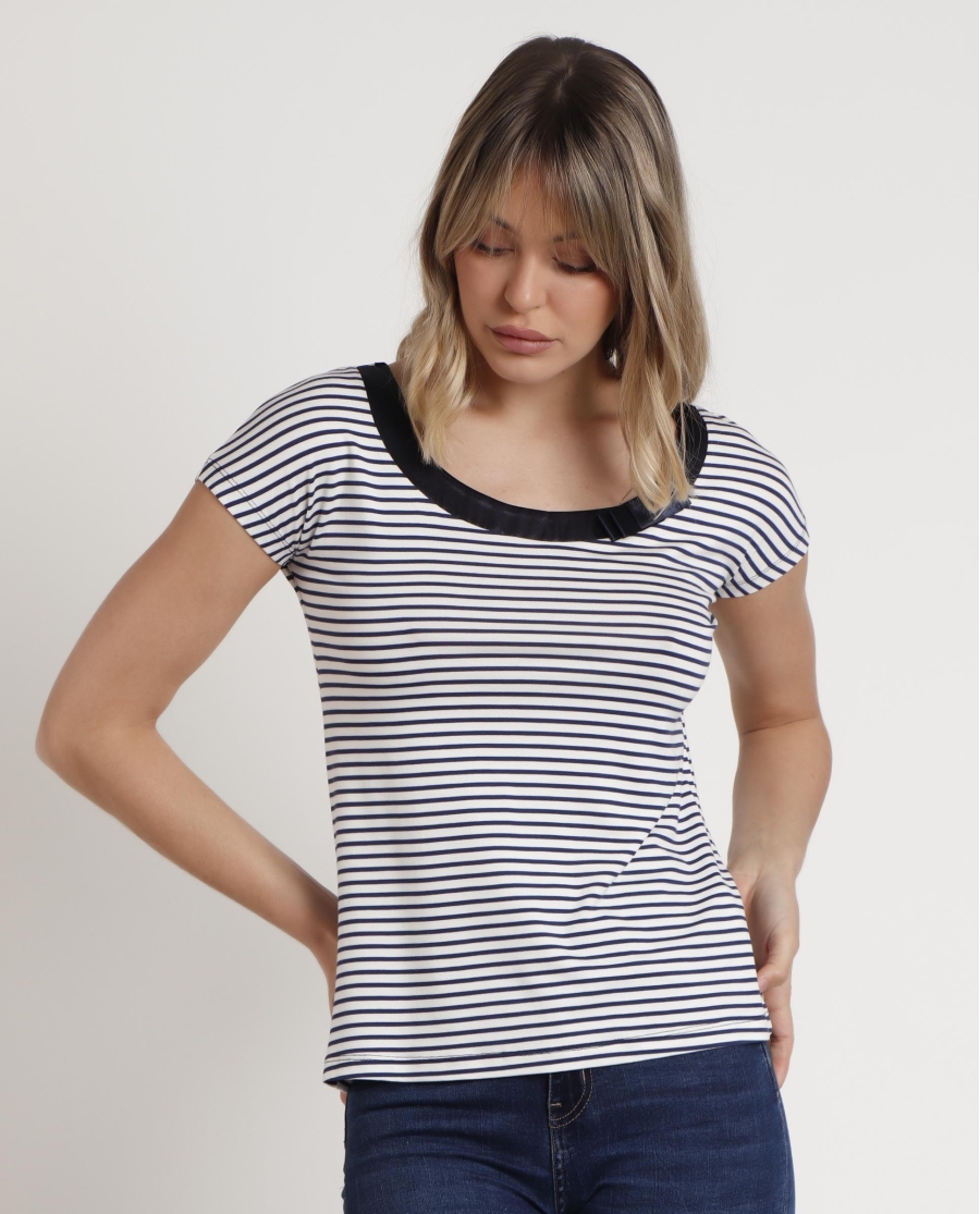 ADMAS Camiseta Manga Corta Rayas 2 para Mujer MARINO