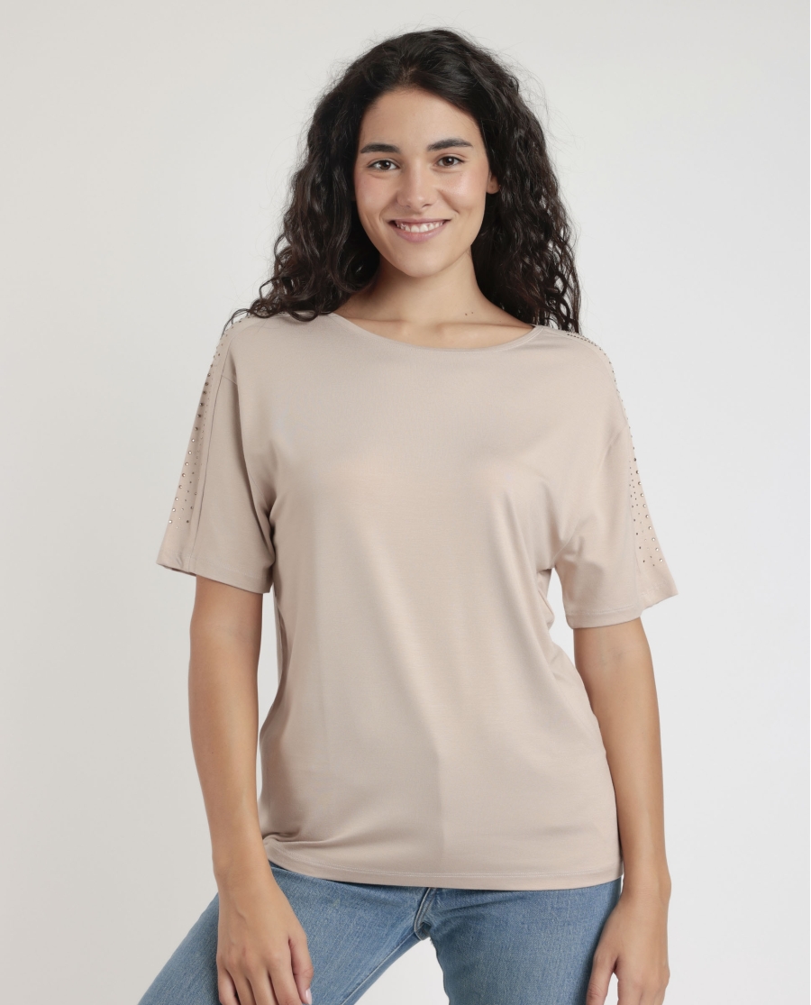 ADMAS Camiseta Manga Corta Shoulder Stones para Mujer BEIGE