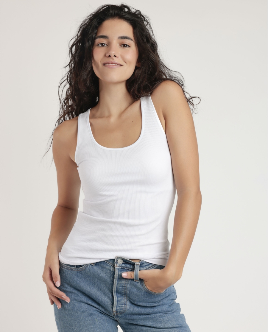 ADMAS Camiseta Sin Mangas Canalé Vivo Raso para Mujer BLANCO