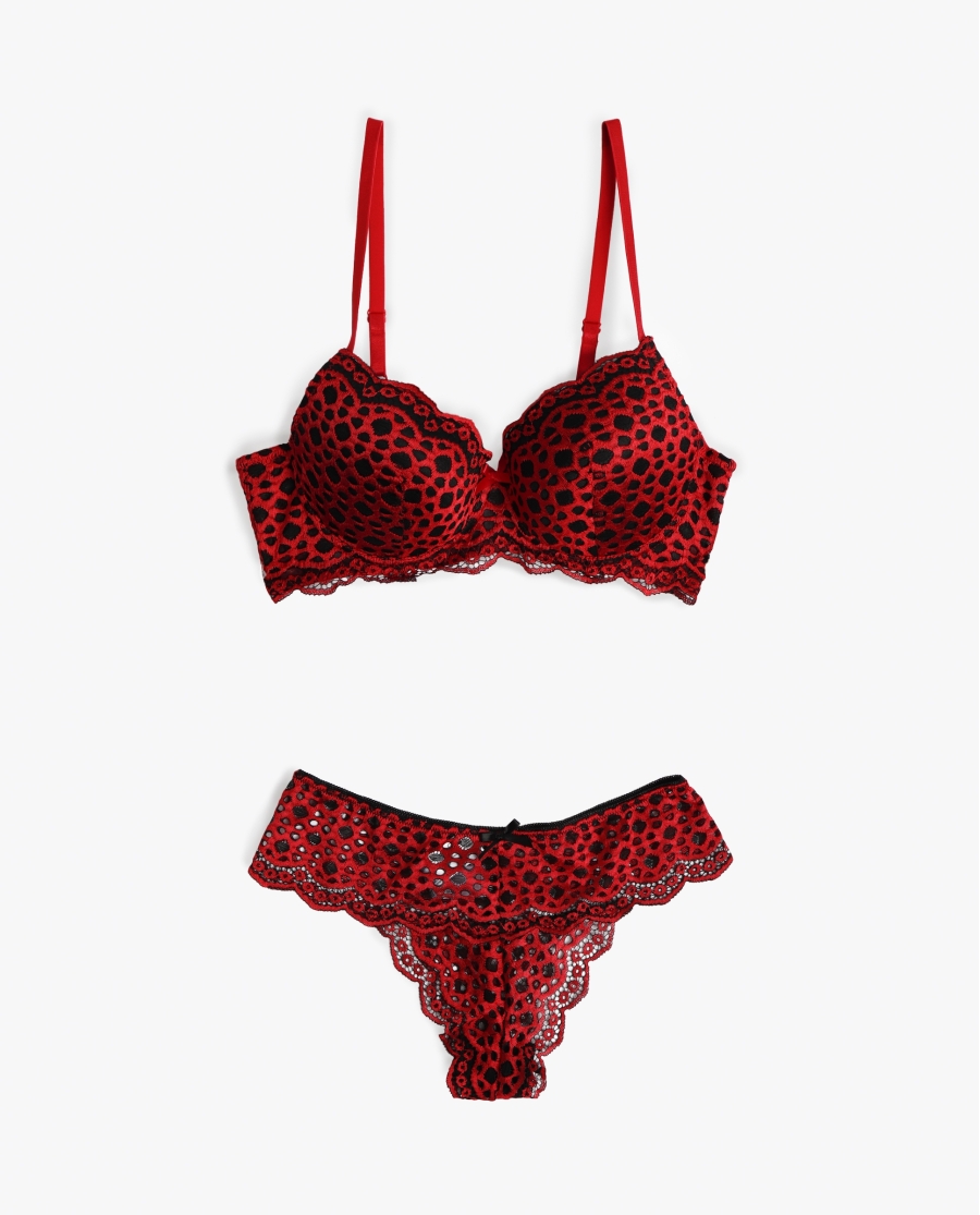 ADMAS Conjunto Sujetador Push Up y Tanga Bicolor para Mujer ROJO