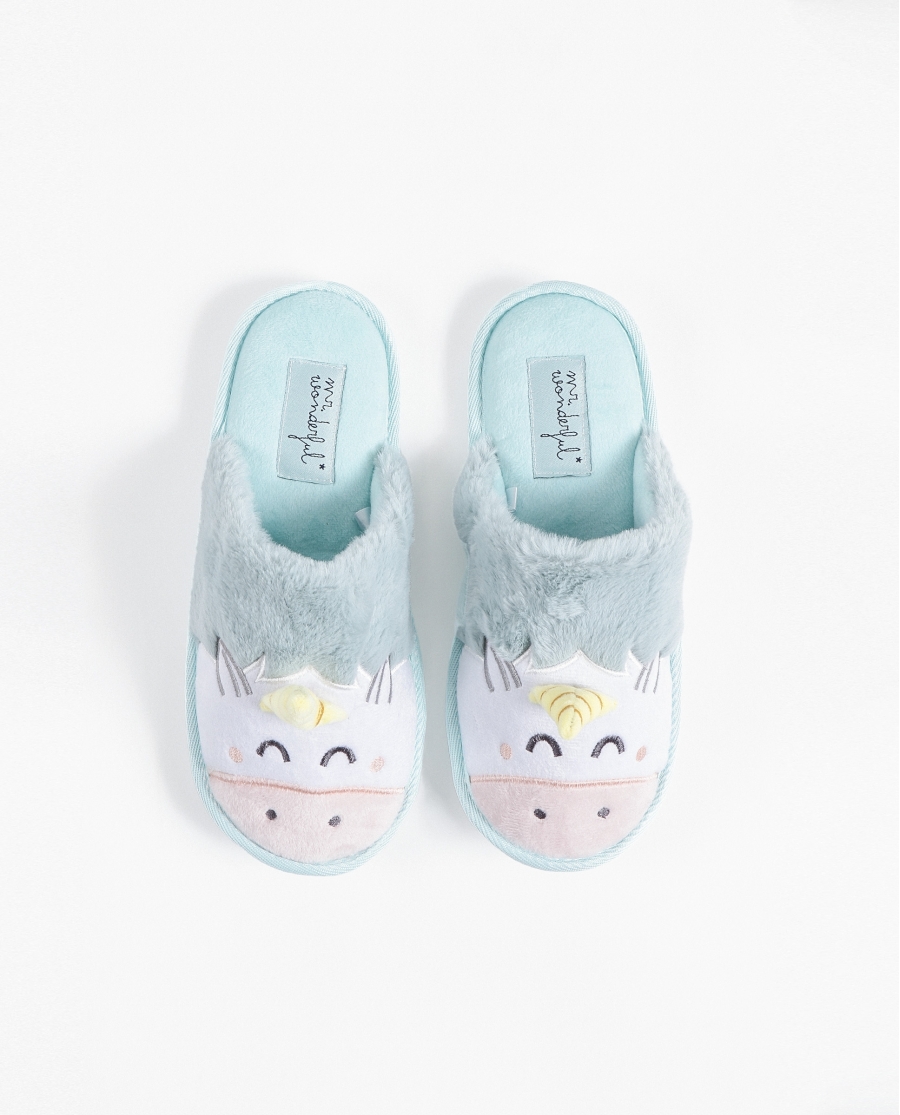 MR WONDERFUL  Zapatillas De Estar Por Casa Unicornio para Mujer AQUA