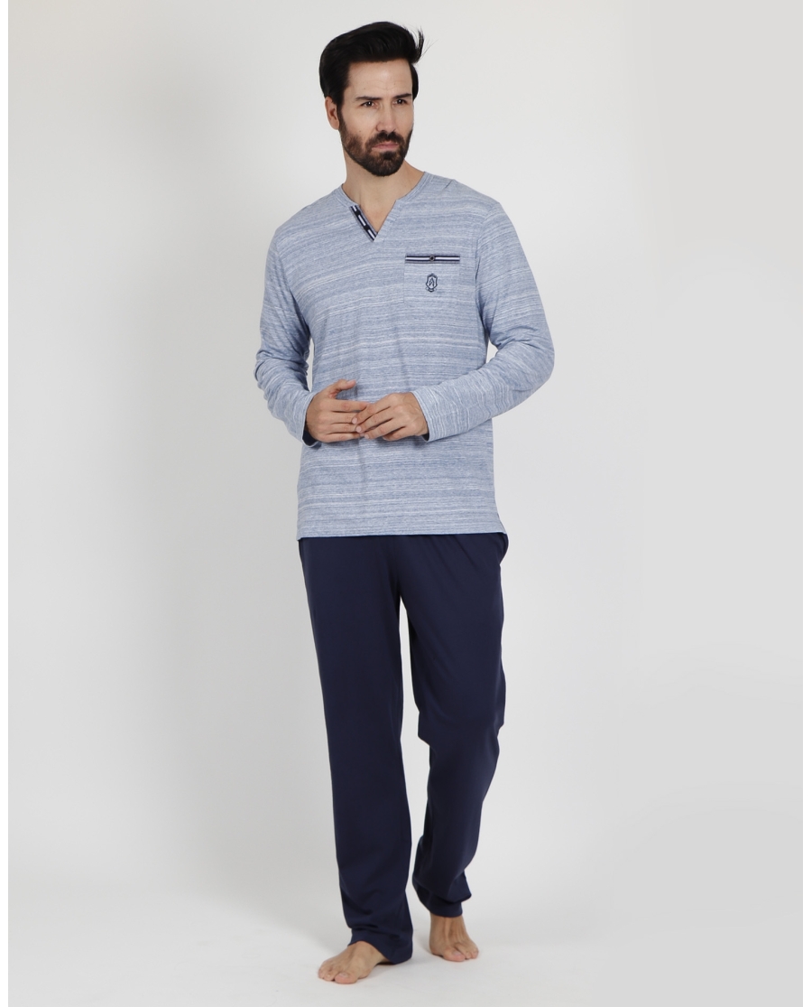 ADMAS CLASSIC Pijama Manga Larga Light Stripes para Hombre AZUL