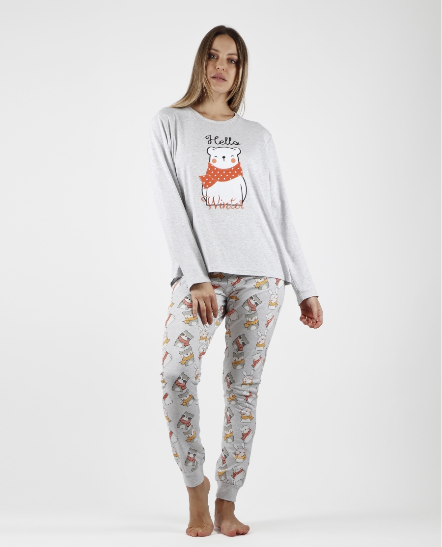 ADMAS Pijama Manga Larga Hello Winter para Mujer GRIS JASPE