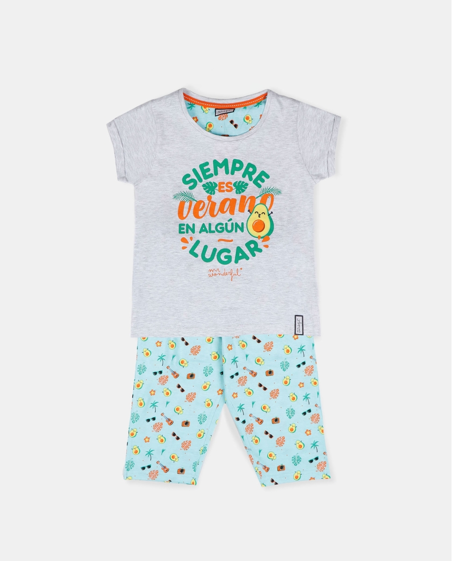 MR WONDERFUL Pijama Manga Corta Siempre es Verano para Niña GRIS JASPE
