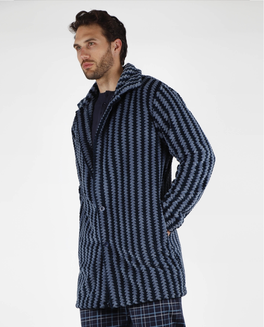 STAY AT HOME Bata Manga Larga Calentita Office para Hombre AZUL