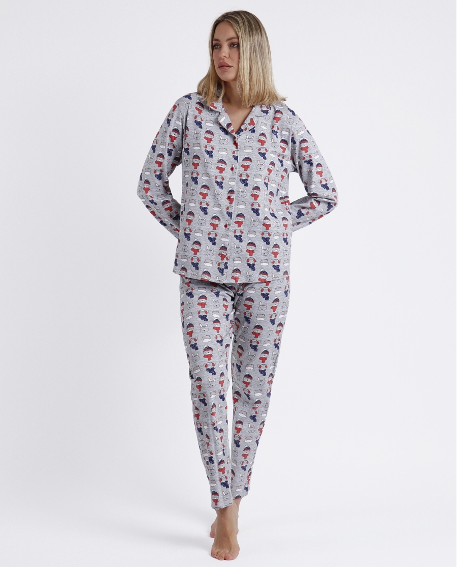 ADMAS Pijama Abierto Manga Larga Good Morning Mouse para Mujer GRIS JASPE