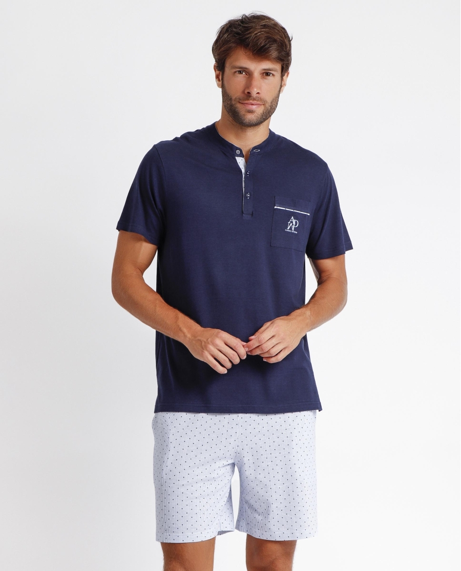 ADMAS CLASSIC Pijama Manga Corta Stripes & Dots para Hombre AZUL