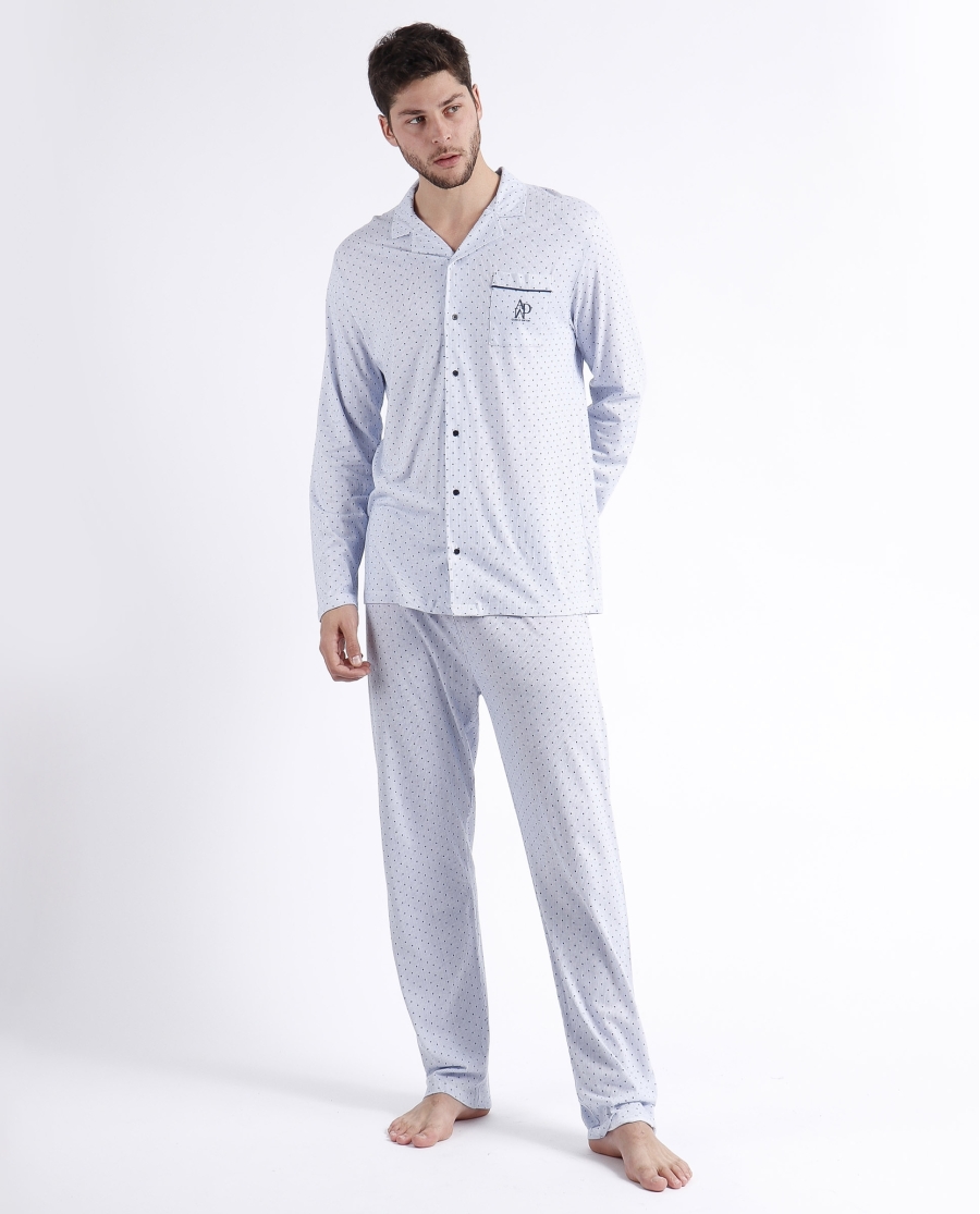 ADMAS CLASSIC Pijama Abierto Manga Larga Stripes - Dots para Hombre AZUL