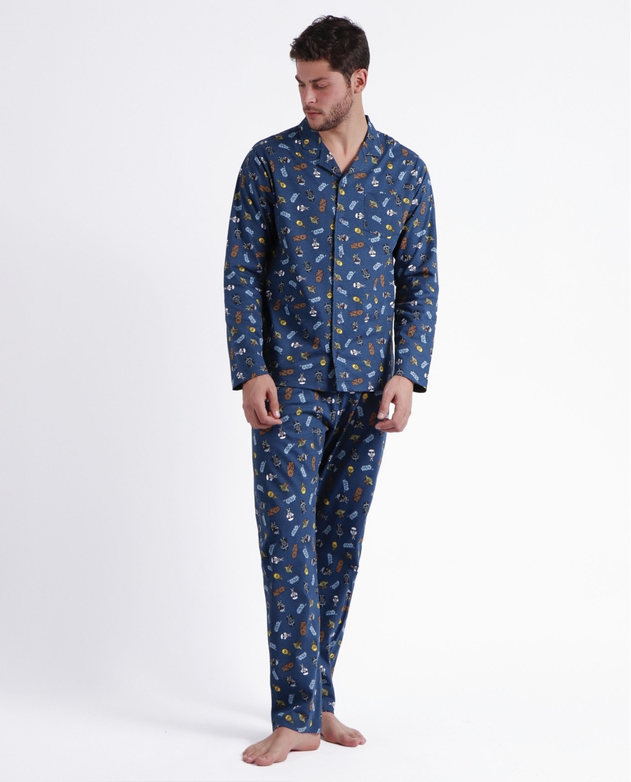 STAR WARS Pijama Abierto Manga Larga Toys A para Hombre AZUL