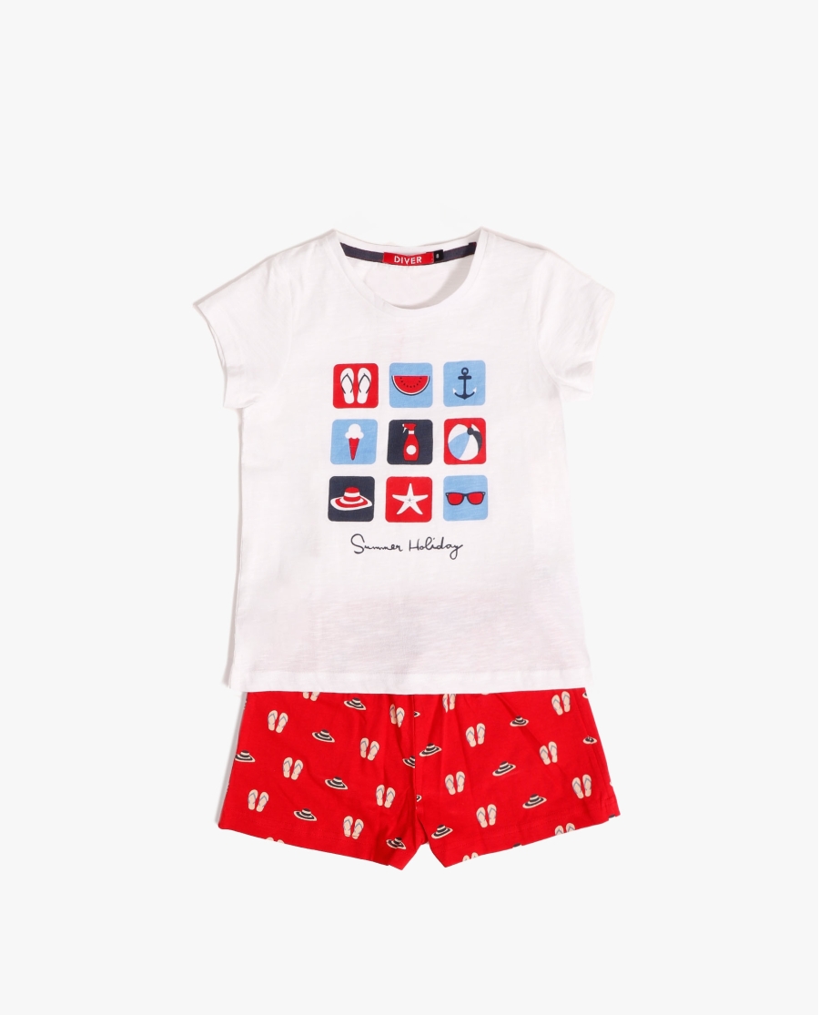 DIVER Pijama Manga Corta Summer Holiday para Niña BLANCO
