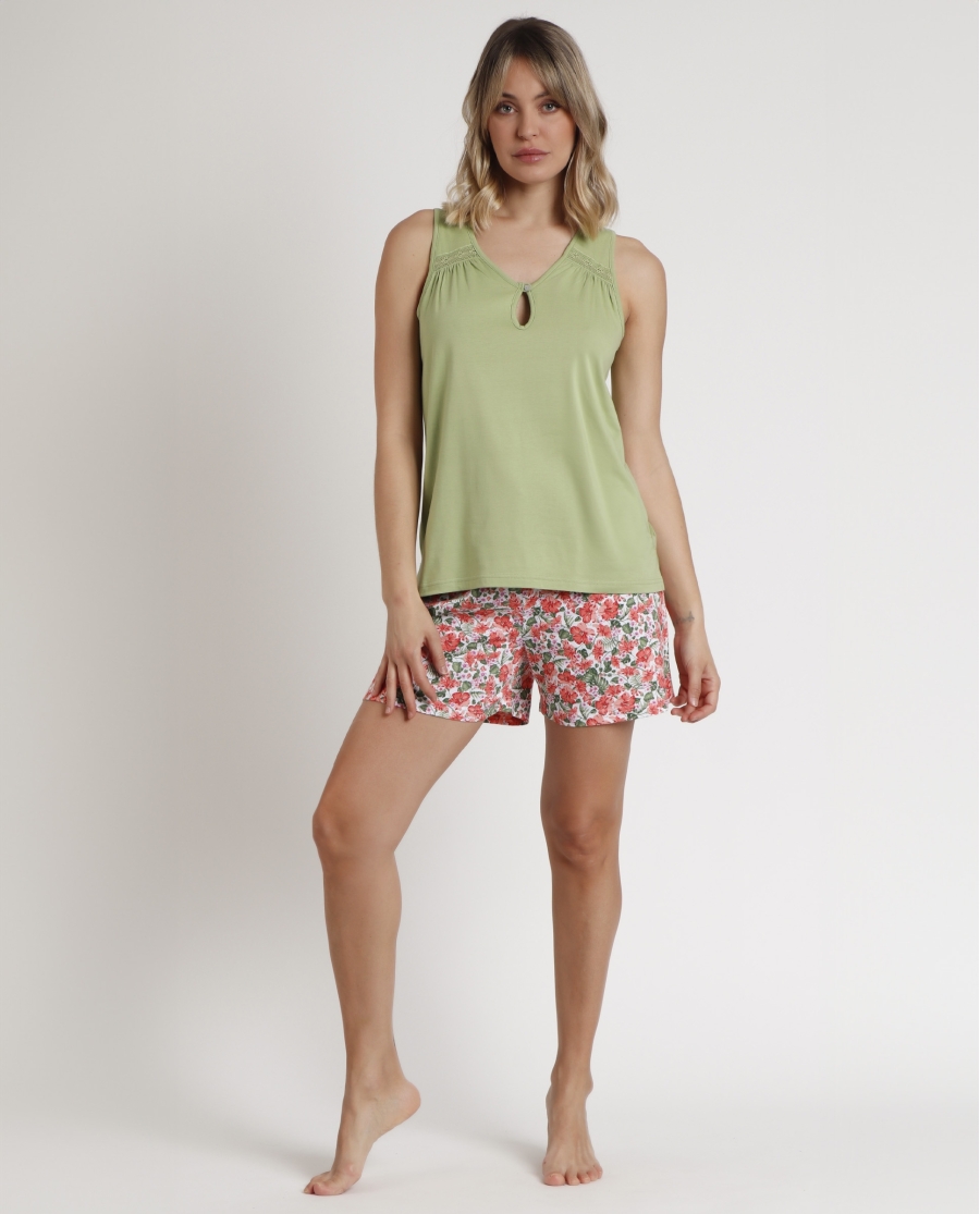 ADMAS GARDEN Pijama Sin Mangas Light Poppies para Mujer VERDE AGUA