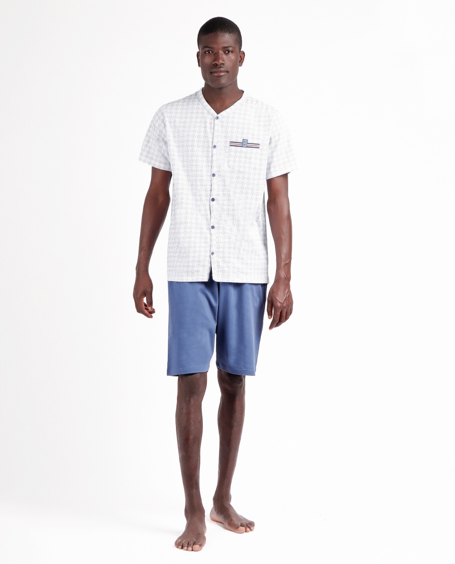 ADMAS CLASSIC Pijama Abierto Manga Corta Dots Rombos para Hombre AZUL