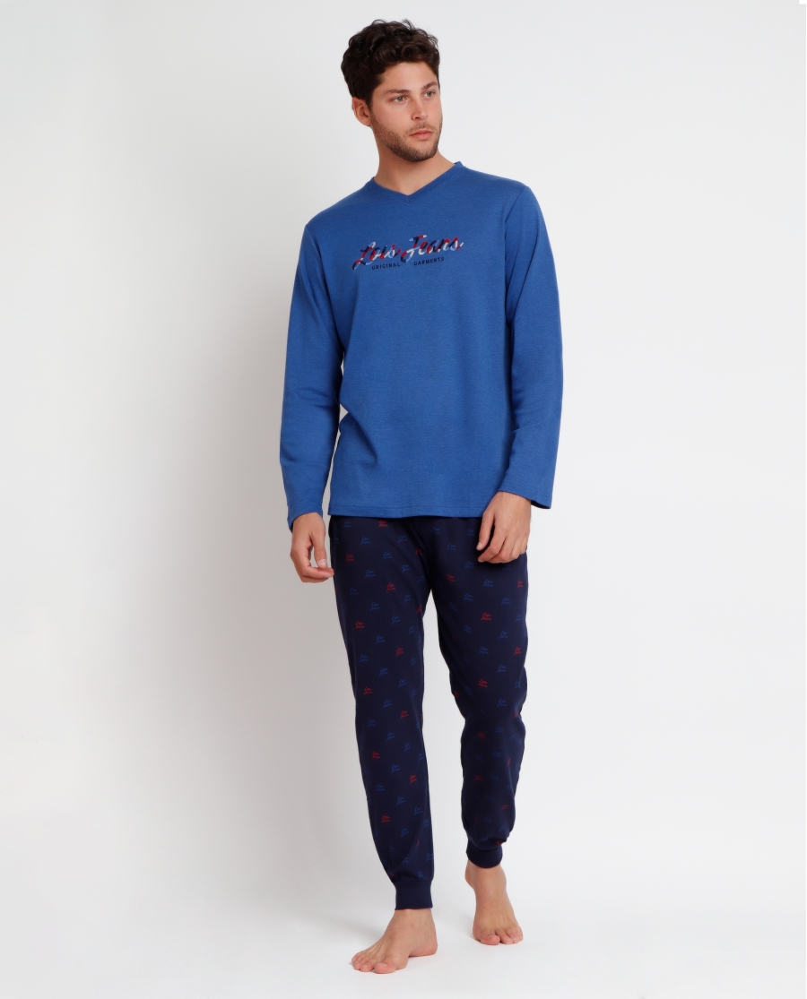 LOIS Pijama Manga Larga Intermittent para Hombre AZUL
