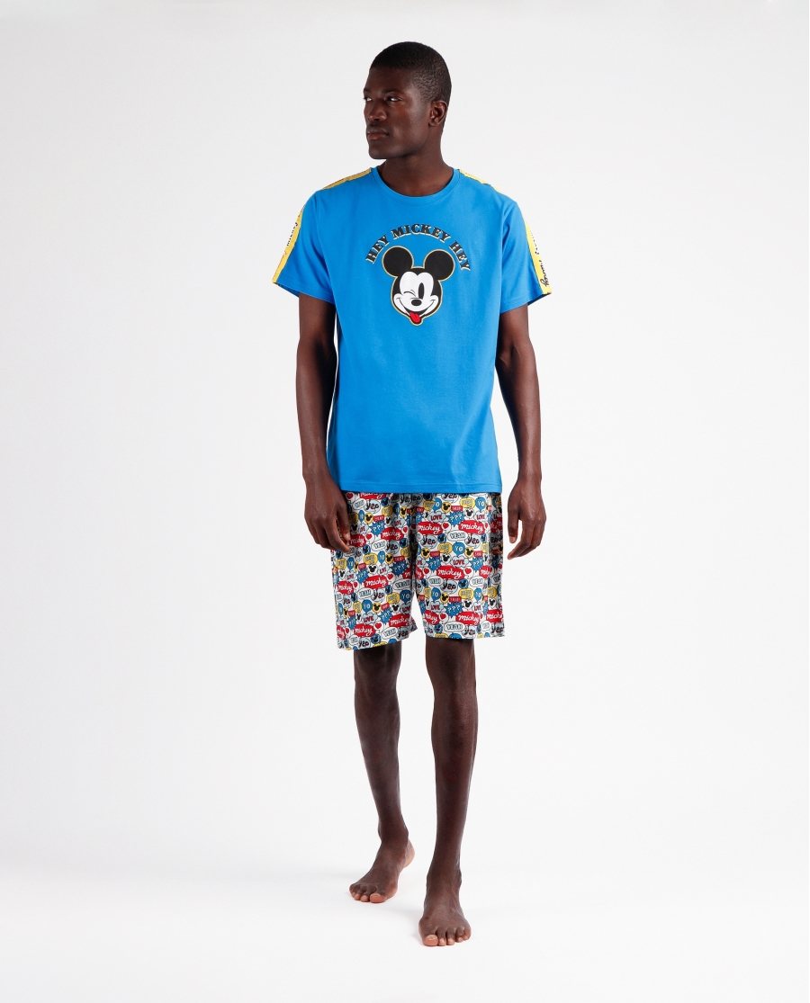 DISNEY Pijama Manga Corta Hey Mickey para Hombre AZUL