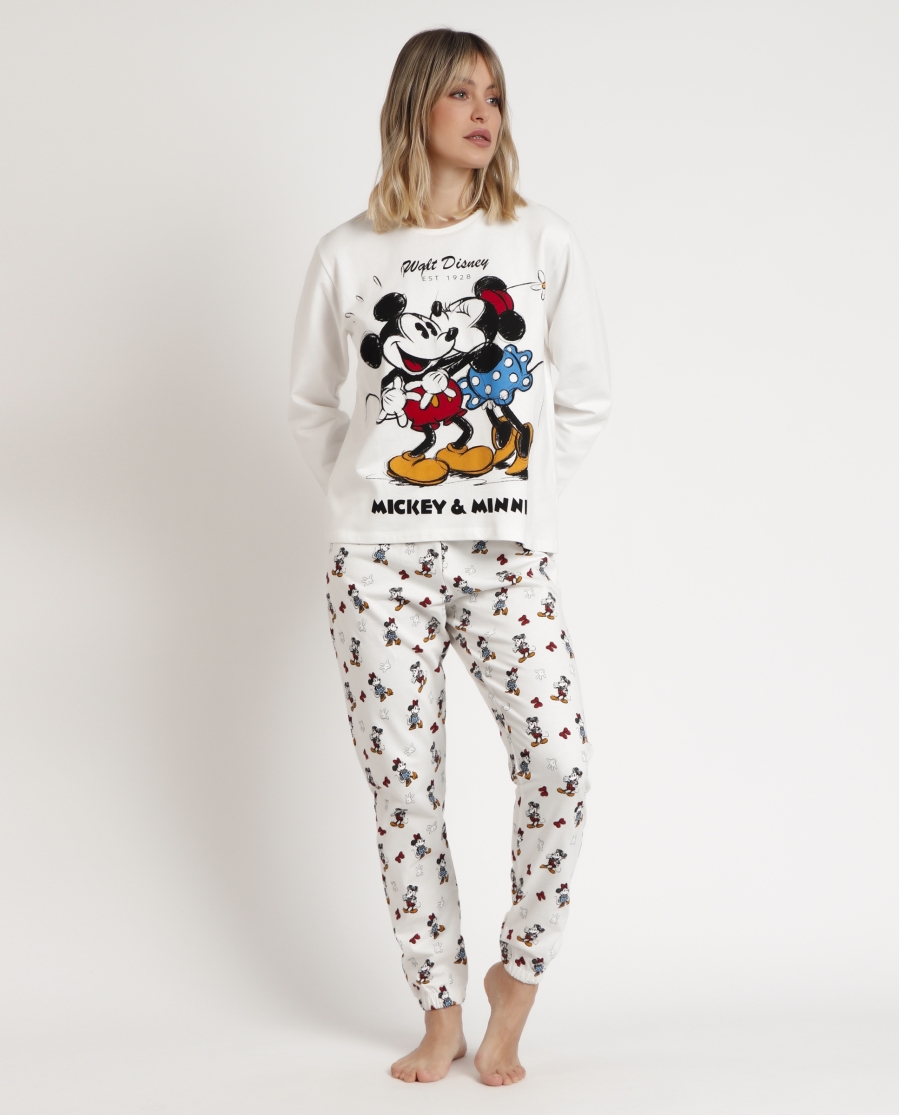 DISNEY Pijama Manga Larga Mickey & Minnie Sketch para Mujer CRUDO