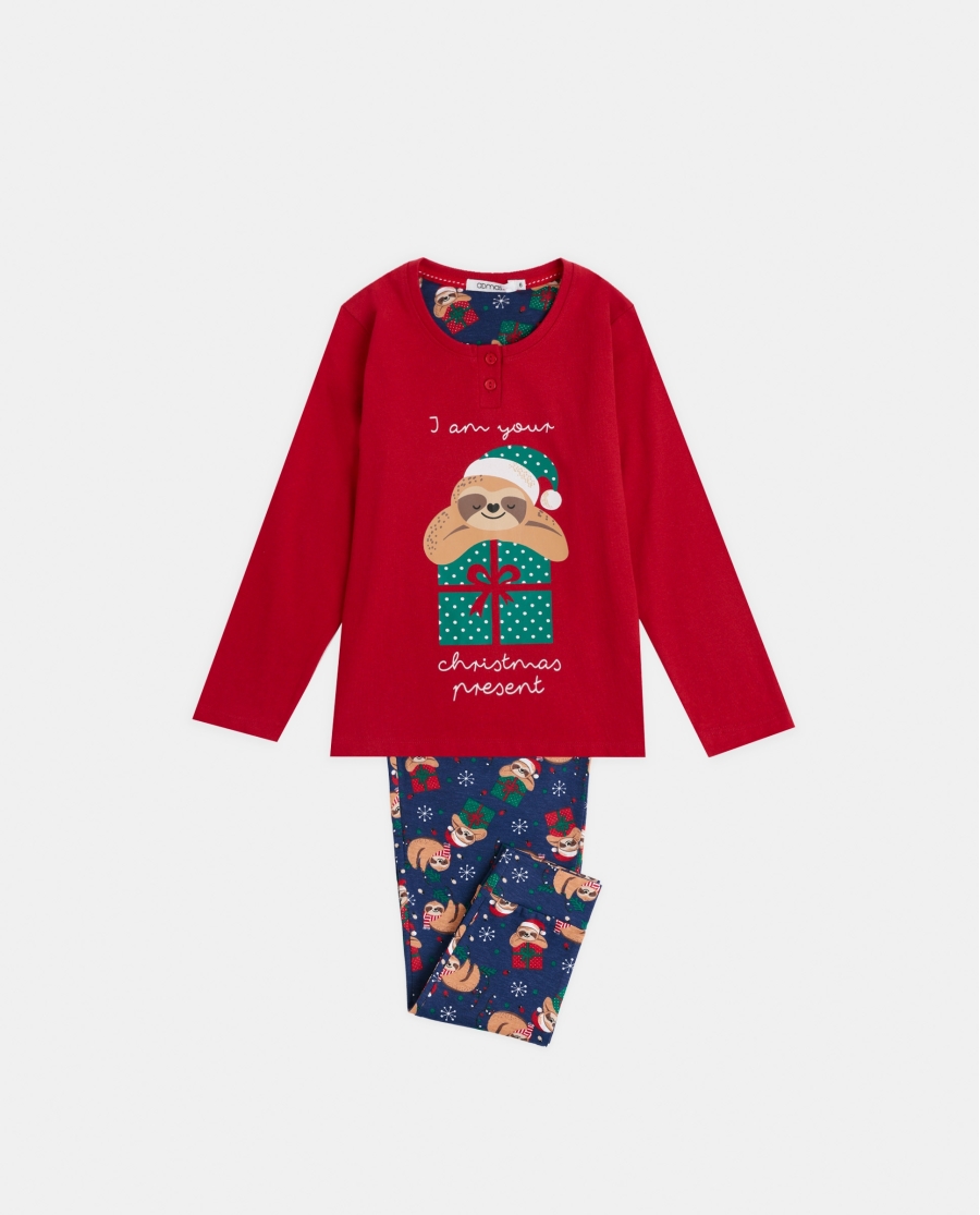 ADMAS Pijama Manga Larga Have a Lazy Christmas para Niña ROJO