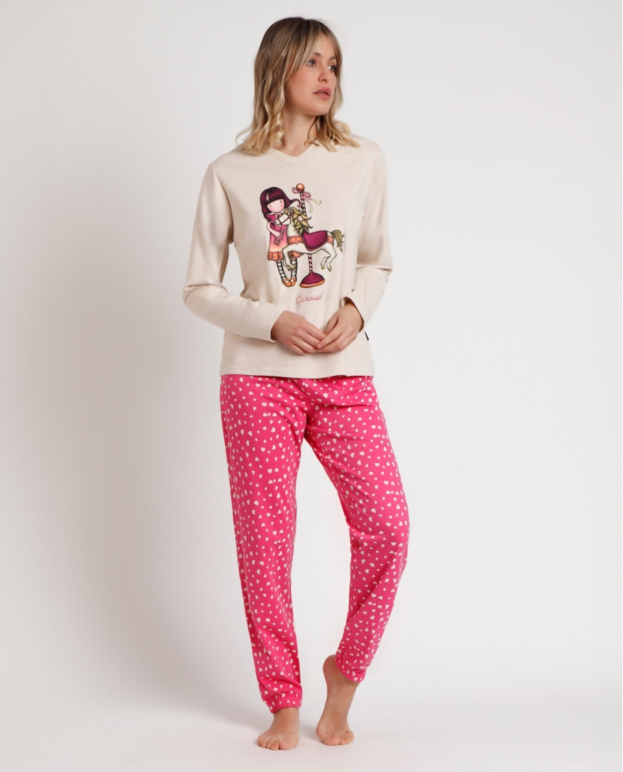 SANTORO GORJUSS Pijama Manga Larga Carousel para Mujer BEIGE