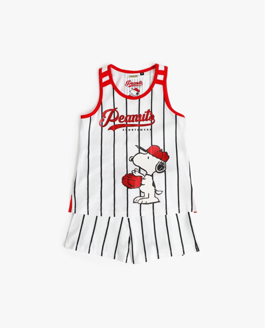 PEANUTS Pijama Sin Mangas Snoopy Strike para Niña BLANCO