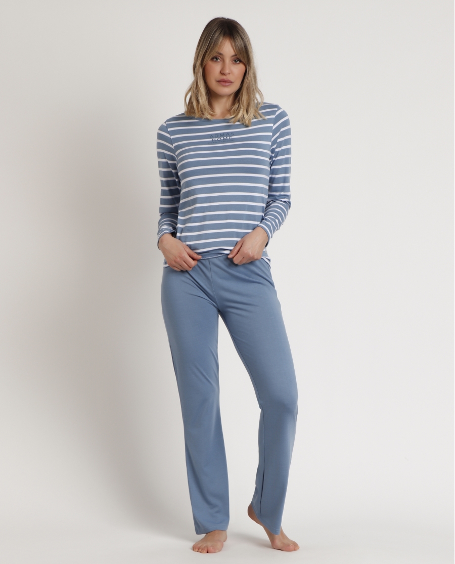 ADMAS HOME Pijama Manga Larga Stripes Home para Mujer AZUL
