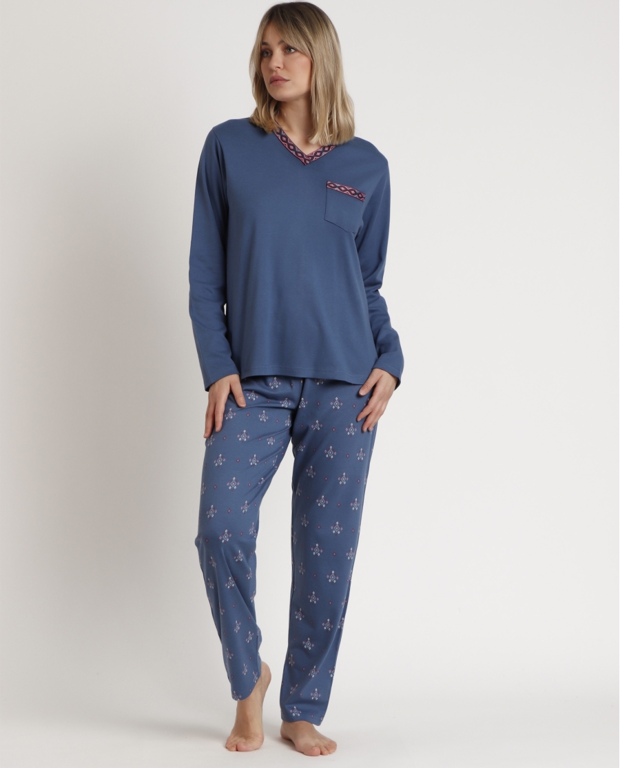 ADMAS GARDEN Pijama Manga Larga Let´s Get Lost para Mujer AZUL