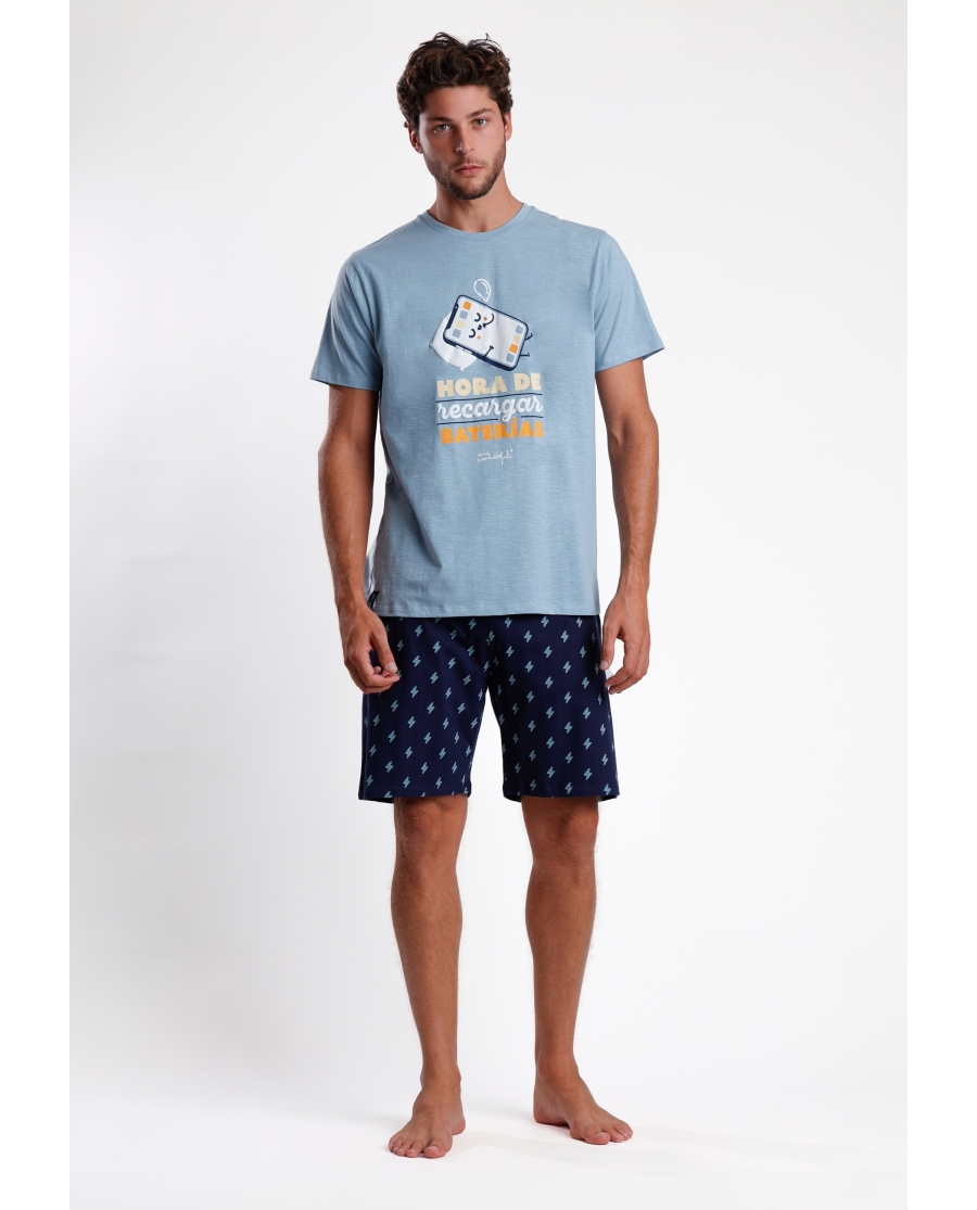 MR WONDERFUL Pijama Manga Corta Baterias para Hombre AQUA