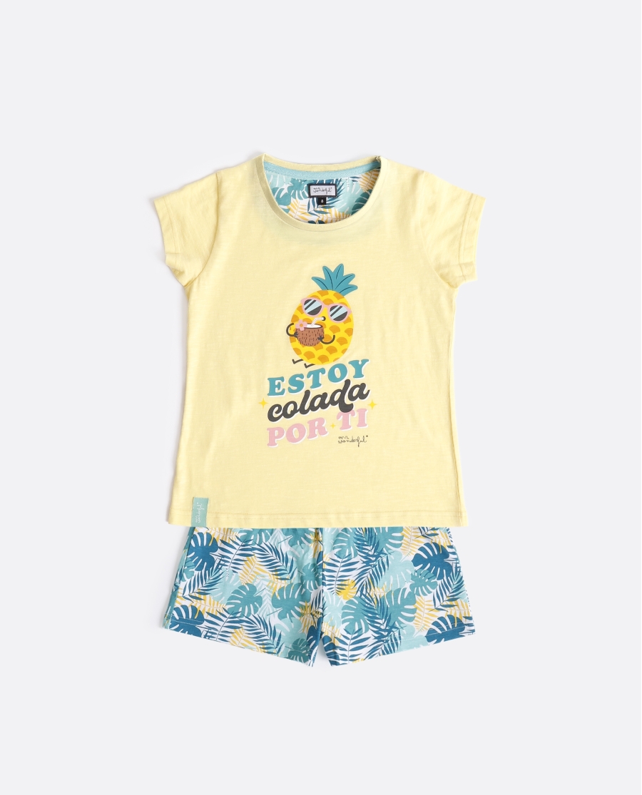 MR WONDERFUL Pijama Manga Corta Piña para Niña AMARILLO