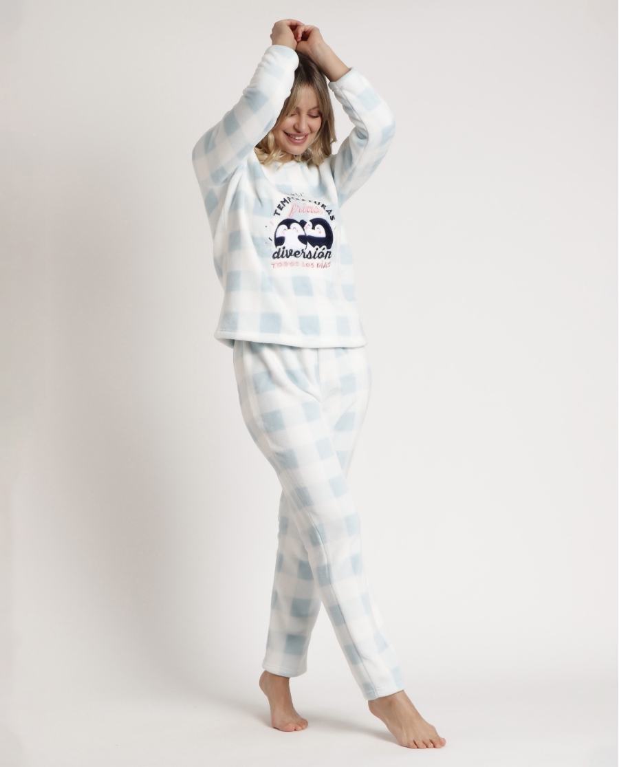 MR WONDERFUL Pijama Calentito Corel Manga Larga Temperaturas Frías para Mujer AZUL