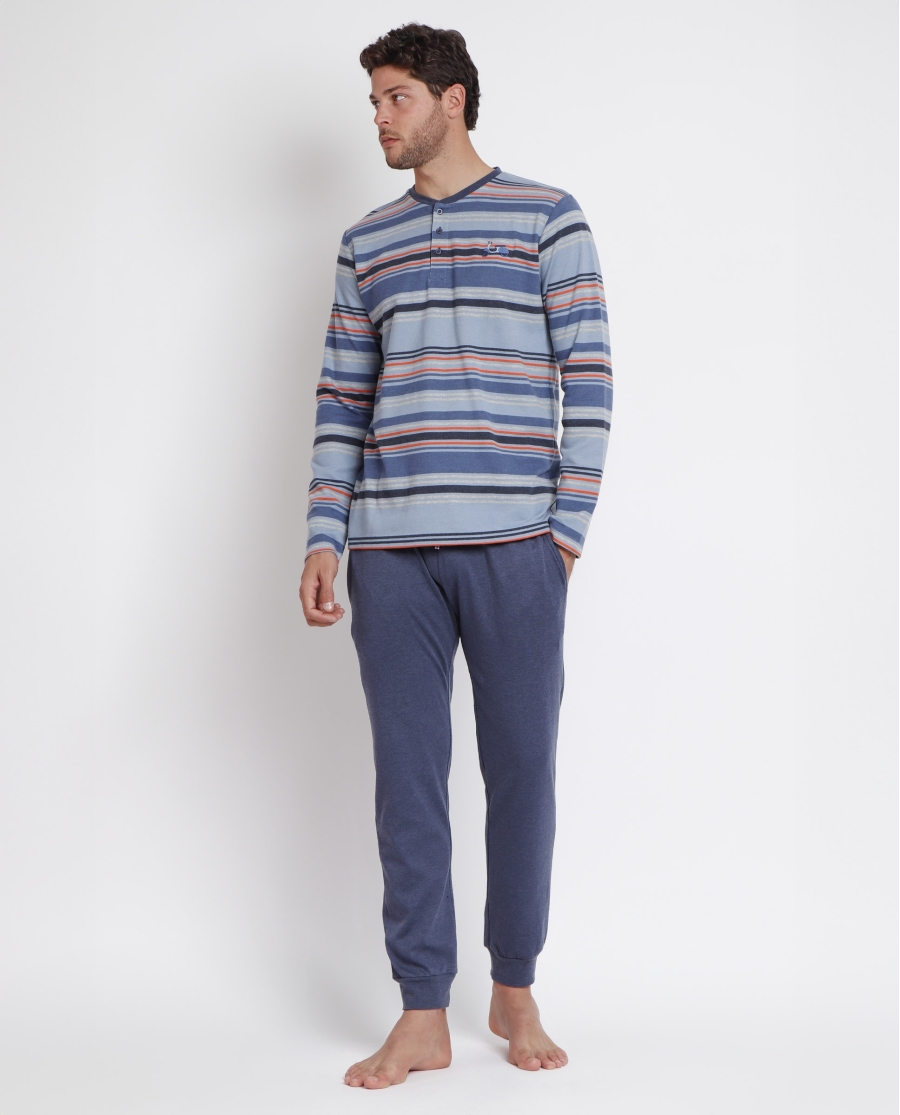 ADMAS Pijama Manga Larga Rayas Vespa Style para Hombre AZUL