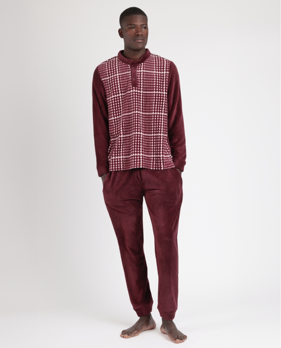 ADMAS MAGNIFIC Pijama Manga Larga Calentito Micropolar Garnet Houndstooth para Hombre GRANATE
