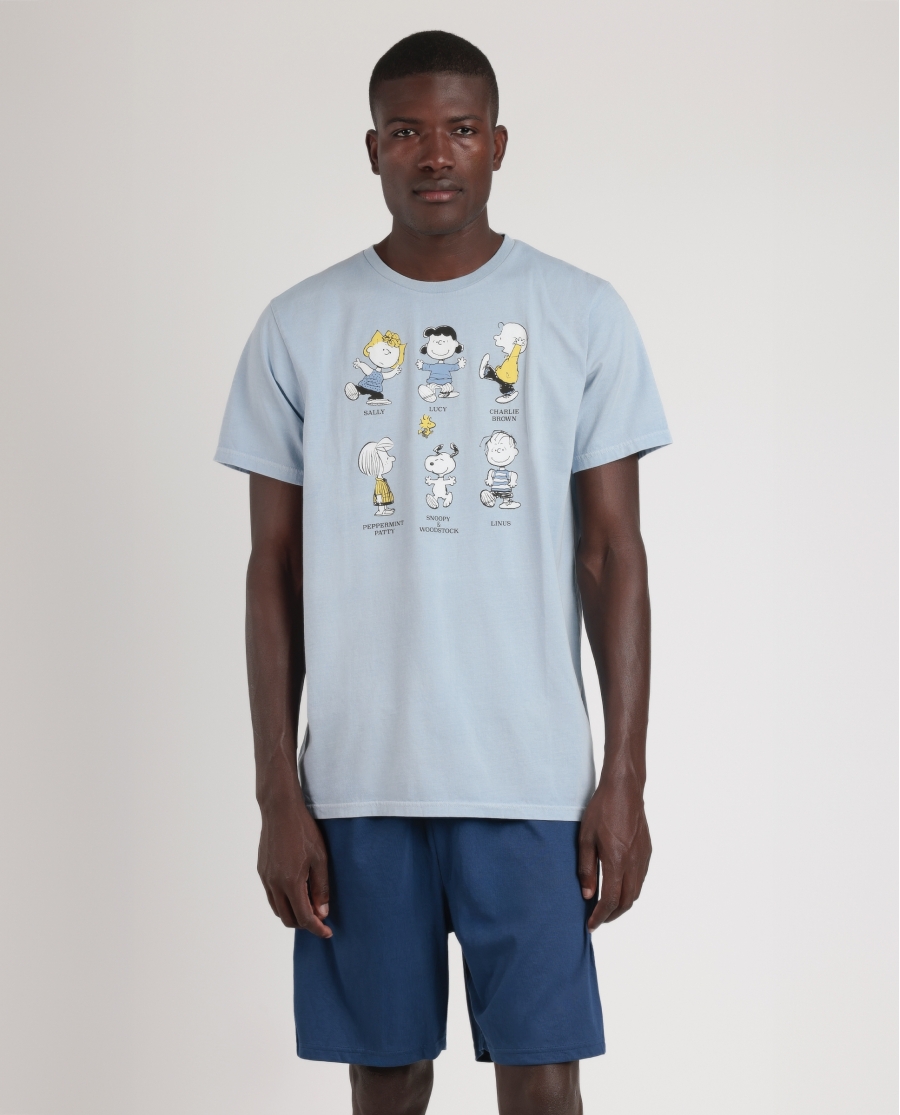 PEANUTS Pijama Manga Corta Party Friends para Hombre AZUL