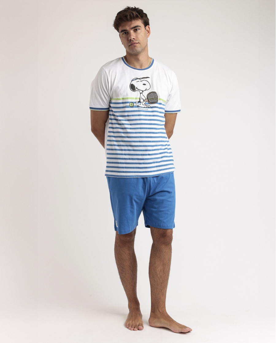 PEANUTS Pijama Manga Corta Tennis Club para Hombre AZUL