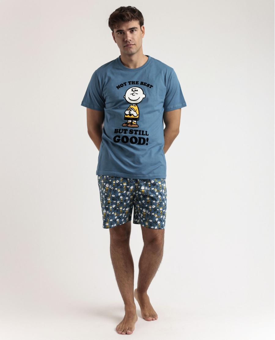 PEANUTS Pijama Manga Corta Not The Best para Hombre AZUL